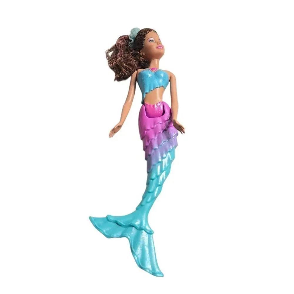Barbie Mermaid Brown Hair  Blue teal pink tail  fish
